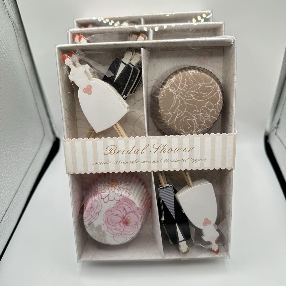 Set Of 2 New Bridal Shower Wedding Cupcake‎ Liners & Picks Toppers 3 Packs 24